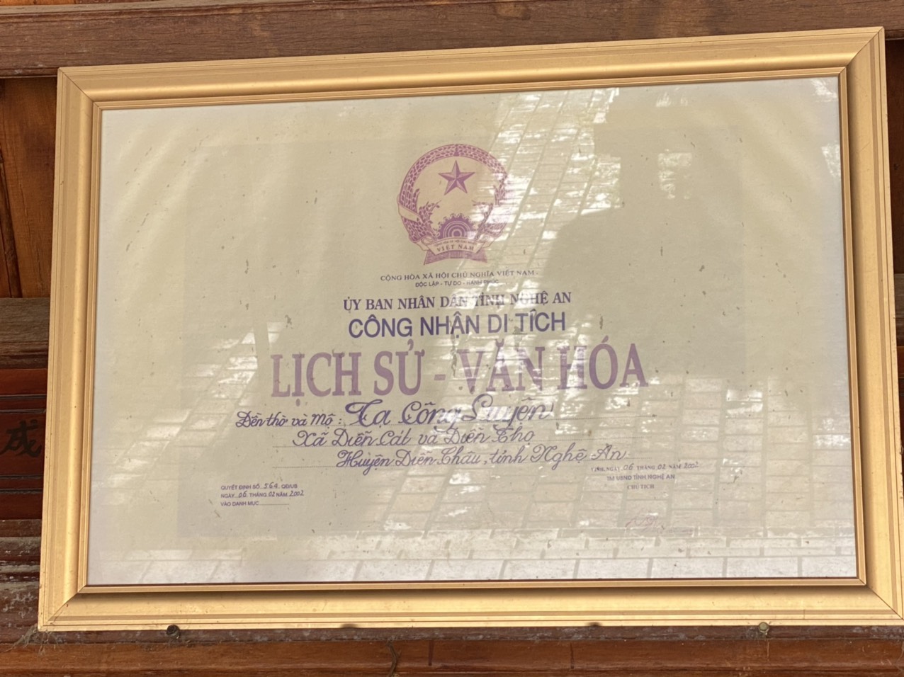 Bằng công nhận di tích 